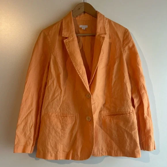 J. Jill Petites Love Linen Orange Blazer Size Medium - Picture 6 of 11